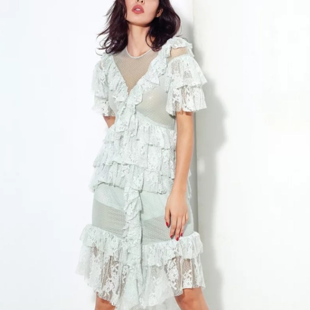 Mint lace and sheer  dress
